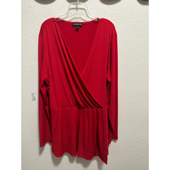 Lane Bryant Tops - Lane Bryant Red Faux Wrap Peplum Long Sleeve V-Neck Top Plus Size 14 16